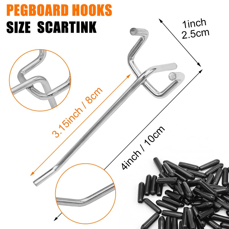 Scartink Pegboard Hooks Pegboard Accessories 4 inch Pegboard Organizer Kit for Garage Organization Tool Storage  25 Pack - Image 4